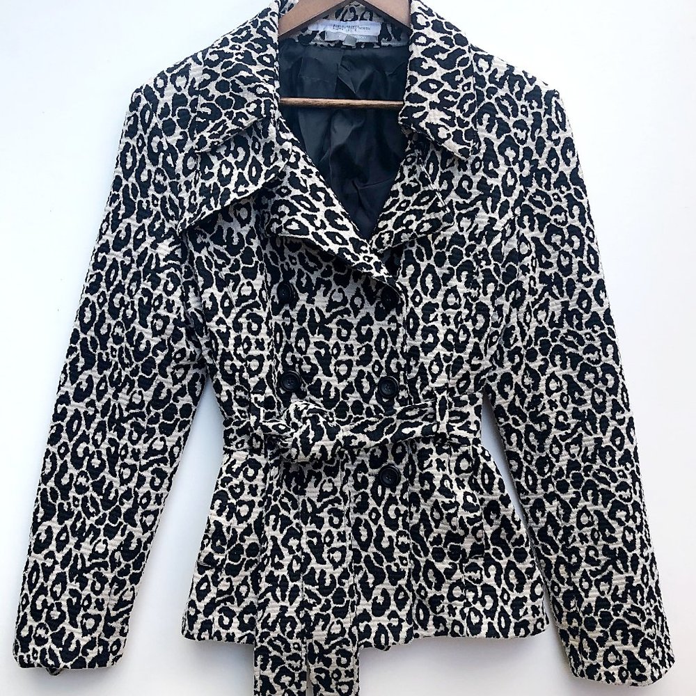 NY Collection Leopard Double-Breasted Pea Coat - Picture 1 of 6